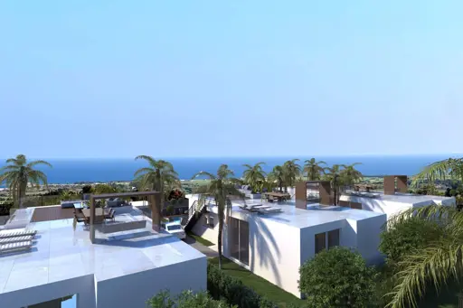 Sea view real estate (4 rooms, 2 bathrooms) near the beach with mountain panorama in Northern Cyprus Esentepe