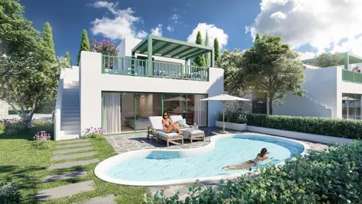 Strandnahe Meerblick-Villa (3 Zimmer, 2 Bäder) mit Balkon in Nordzypern-Lapta