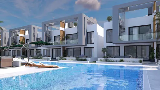 Brand-new apartment (3 rooms, 2 bathrooms) with balcony and pool in Northern Cyprus Yeni Bogazici