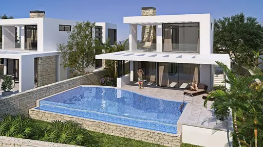 Strandnahe Berg-Panorama-Villa (4 Zimmer, 3 Bäder) mit Blick auf das Meer in Nordzypern-Ozanköy