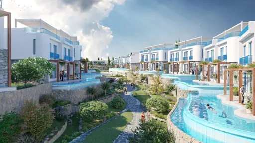 Недвижимость с видом на море (3 комнаты, 2 ванные комнаты) рядом с пляжем с балконом на Северном Кипре Лапта