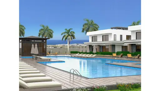 Bergblick-Wohnung (2 Zimmer, 1 Bad) mit Ausblick auf das Meer und Balkon in Nordzypern-Bahceli